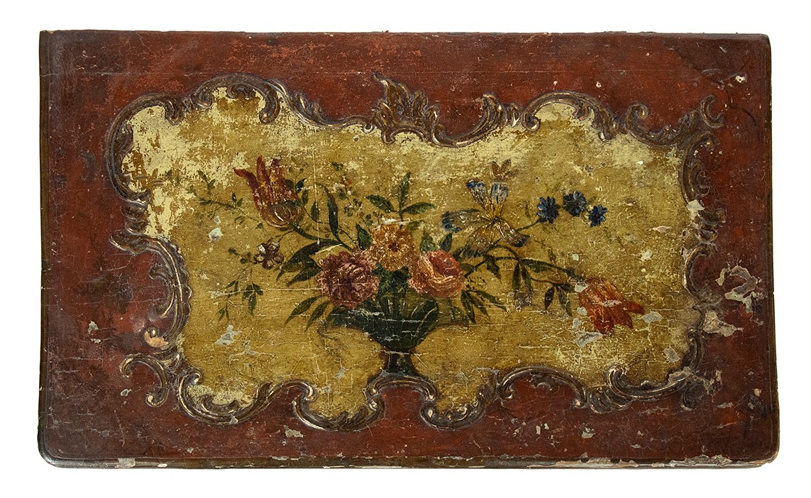 Comoncino Luigi XV in Lacca Rossa e Pittura Floreale - Venezia XVIII Secolo