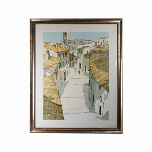ALDO RISO - Glimpse of a village , multiple on paper