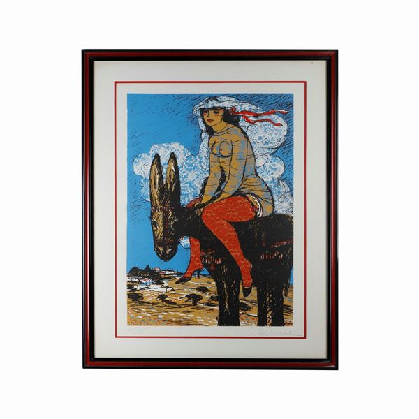 SALVATORE FIUME - Woman with donkey, multiple on paper