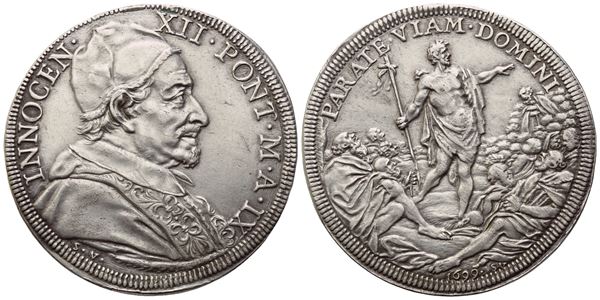 STATO PONTIFICIO. Roma. Innocenzo XII (1691-1700). Mezza piastra 1699 – Anno IX; Ag (15,94 g; 37,2 mm)