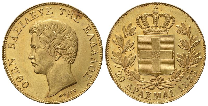 Grecia. Ottone i (1831 - 1863). 20 Dracme 1833. Au (5,76 G; 20,6 MM)