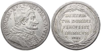 Innocenzo XI (1676-1689), Stato Pontificio. Piastra 1684 (Anno VIII), Ag