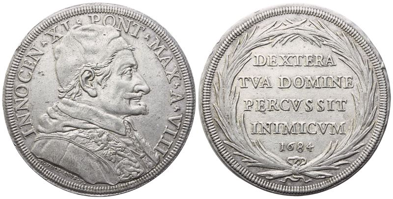 Innocenzo XI (1676-1689), Stato Pontificio. Piastra 1684 (Anno VIII), Ag