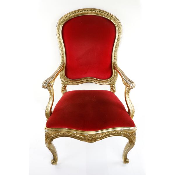Poltrona in legno dorato  (Roma seconda metà XIX secolo)  - Asta Smart Auction: Arredi, Dipinti, Sculture e altro a prezzi vantaggiosi - Bertolami Fine Art - Casa d'Aste