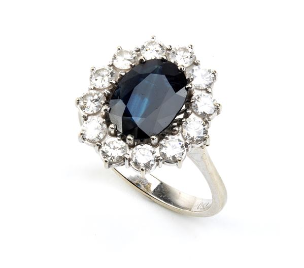 Blue sapphire diamond gold ring
