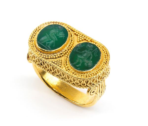 Archaeological-style gold and glass paste ring