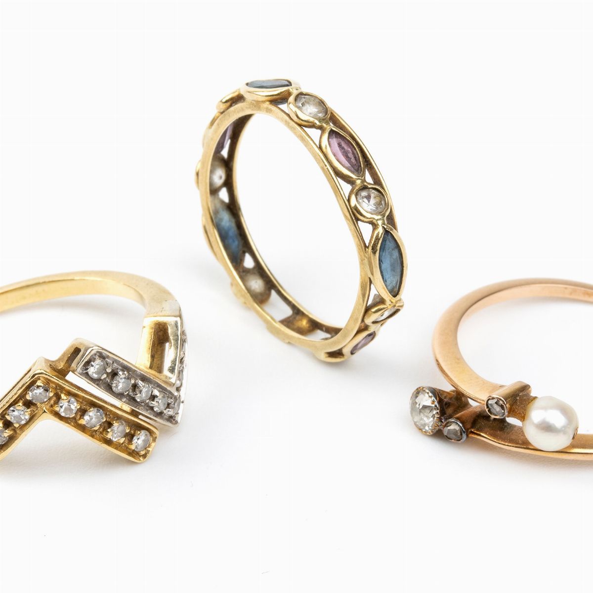 Tre Anelli in Oro con Pietre Preziose