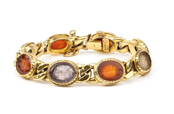 MOLAYEM: Engraved stones gold bracelet