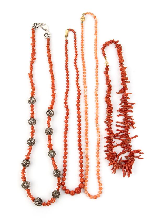 Lot of four coral necklaces