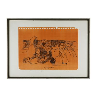 Tre Personaggi, Disegno Ad Inchiostro su Carta