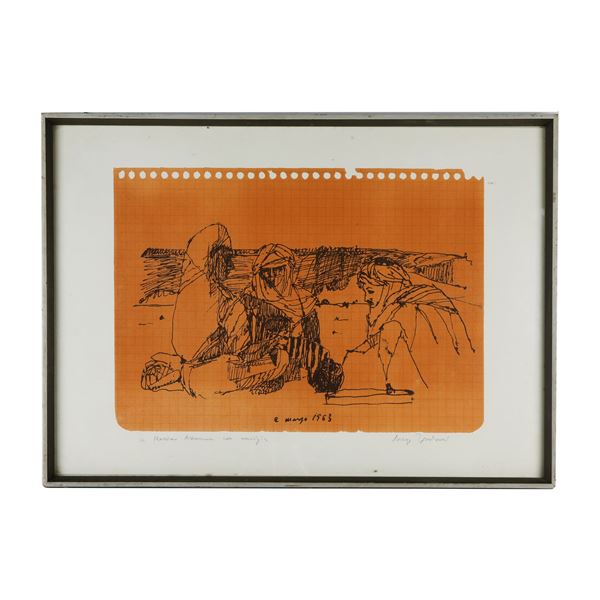 LORENZO TORNABUONI - Three characters, ink drawing on paper