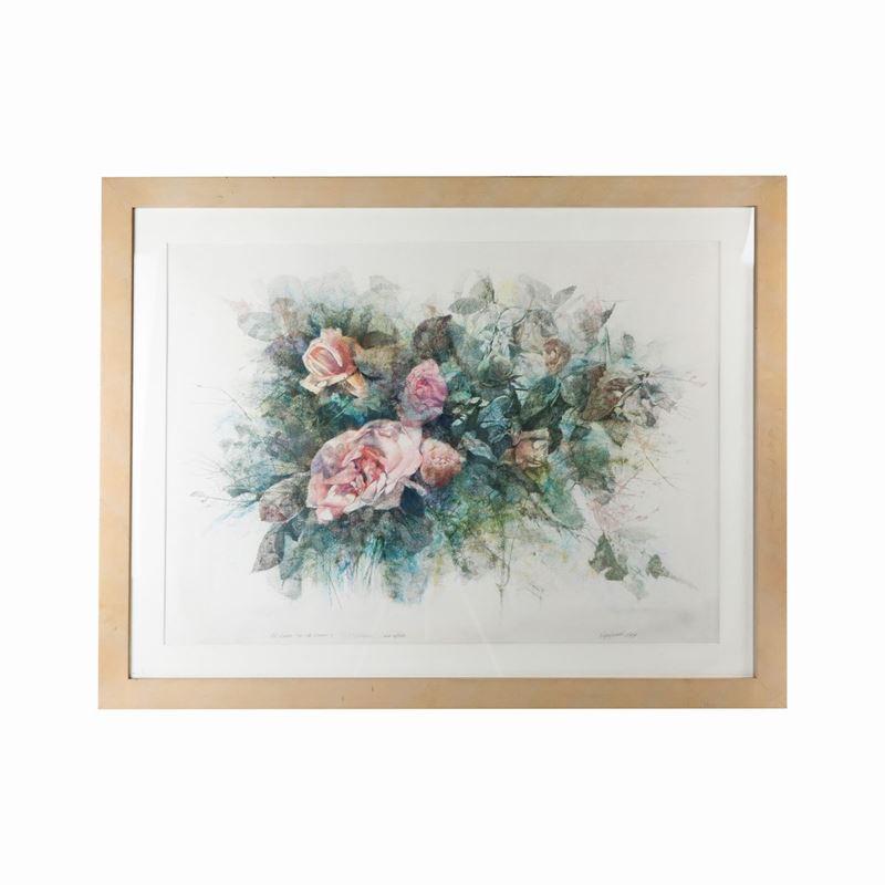 Renzo Vespignani - Mazzo di Rose, Multiplo su Carta