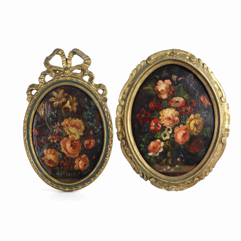 Lotto di 2 Ovali Bouquet di Fiori
