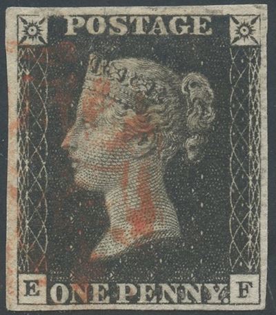 Penny Black, 1 penny nero (Victoria) – francobollo usato, attestato Bolaffi