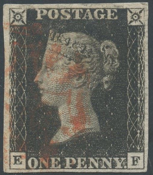 Penny Black, 1 penny nero (Victoria) – francobollo usato, attestato Bolaffi