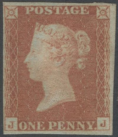 Regina Vittoria, 1 penny bruno-rosso, francobollo su carta azzurrata (n. 3), MNH