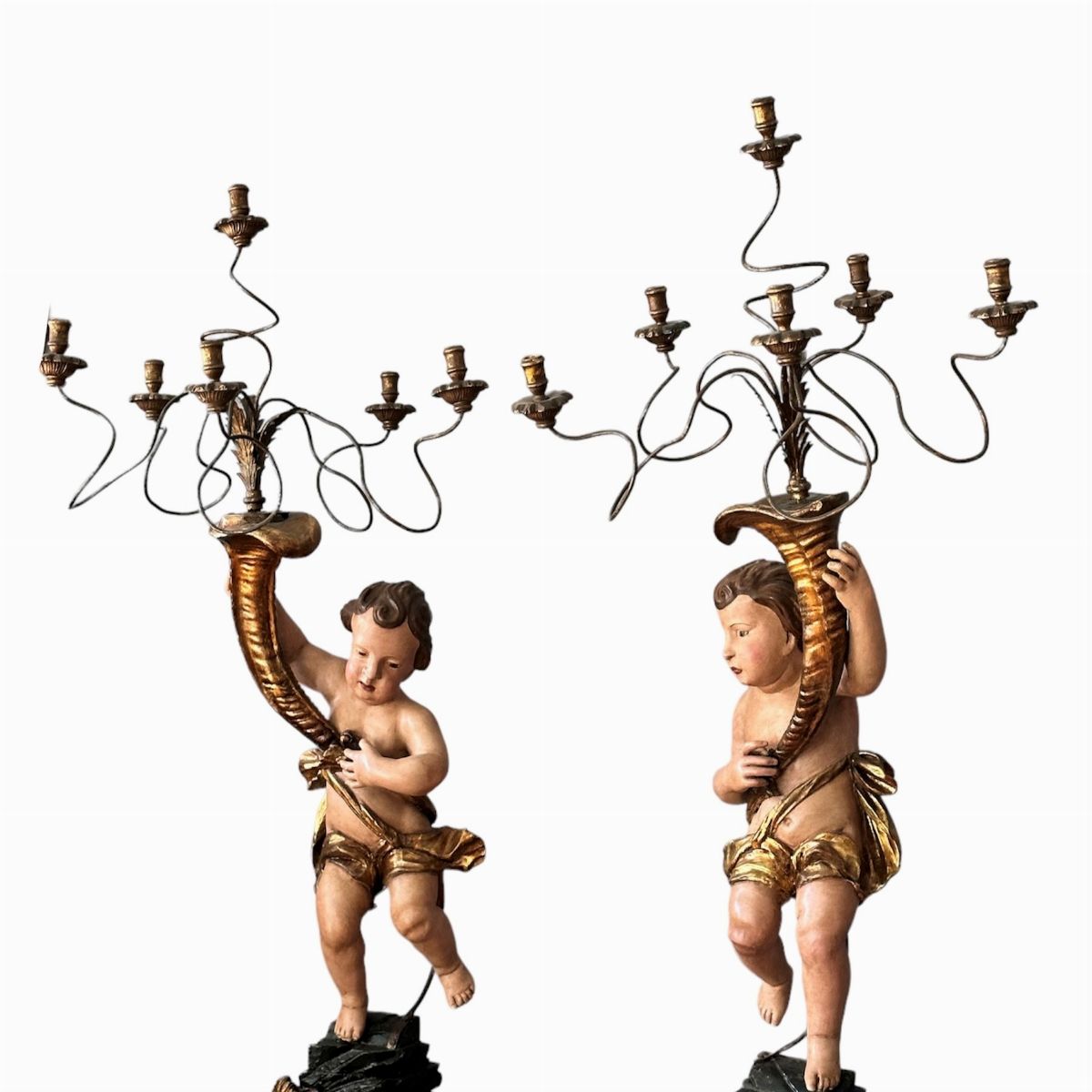 Coppia di Putti Luigi XVI in Legno Dorato - Sicilia, XVIII Secolo