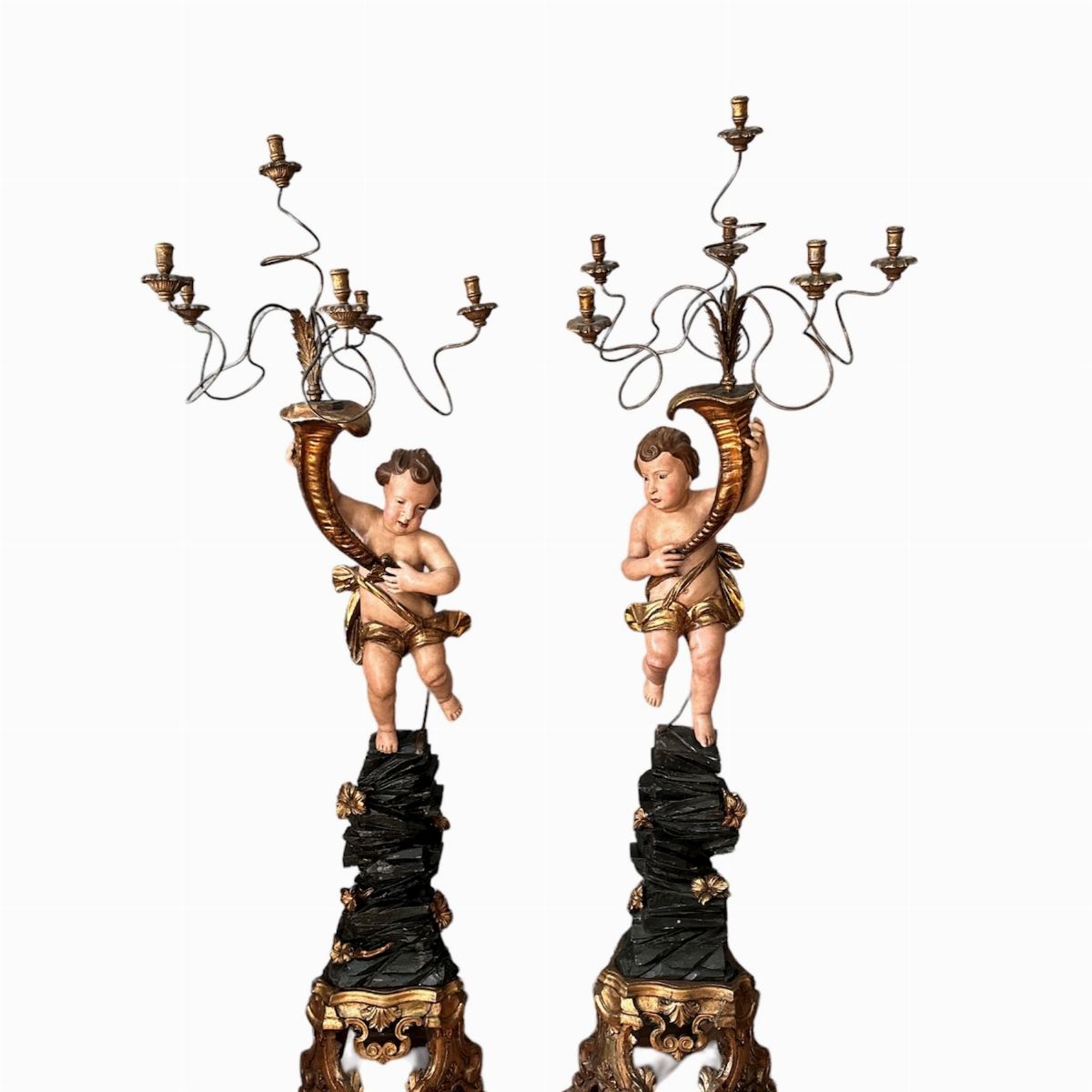 Coppia di Putti Luigi XVI in Legno Dorato - Sicilia, XVIII Secolo