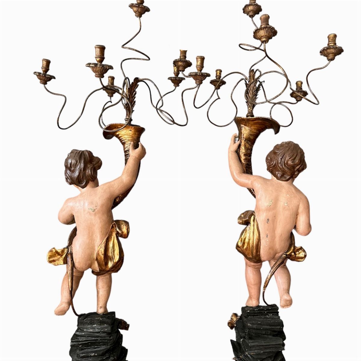 Coppia di Putti Luigi XVI in Legno Dorato - Sicilia, XVIII Secolo