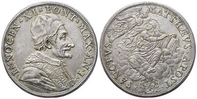 Innocenzo XI (1676-1689), Piastra “Anno I” (Stato Pontificio), argento