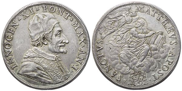 STATO PONTIFICIO. Roma. Innocenzo XI (1676-1689). Piastra Anno I; Ag (32 g; 44 mm)