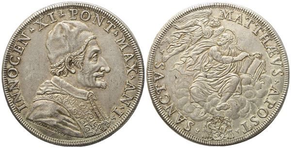 STATO PONTIFICIO. Roma. Innocenzo XI (1676-1689). Piastra. Anno I. "San Matteo". Ag (44 mm; 32 g)  - Auction Modern Coins - Bertolami Fine Art - Casa d'Aste