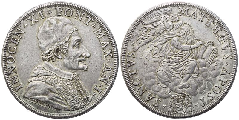 Innocenzo XI (1676-1689), Piastra “Anno I” (Stato Pontificio), argento
