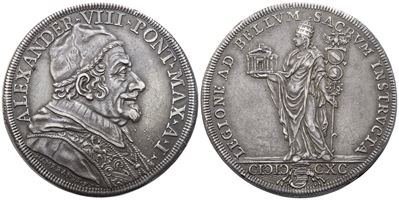 Alessandro VIII, Stato Pontificio. Roma, Piastra 1690 (Anno I) – Lega Ag