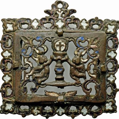Placchetta Traforata con Smalti. Soggetto Religioso