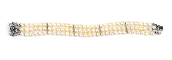 Bracciale con perle, fermezza in oro bianco e zaffiri