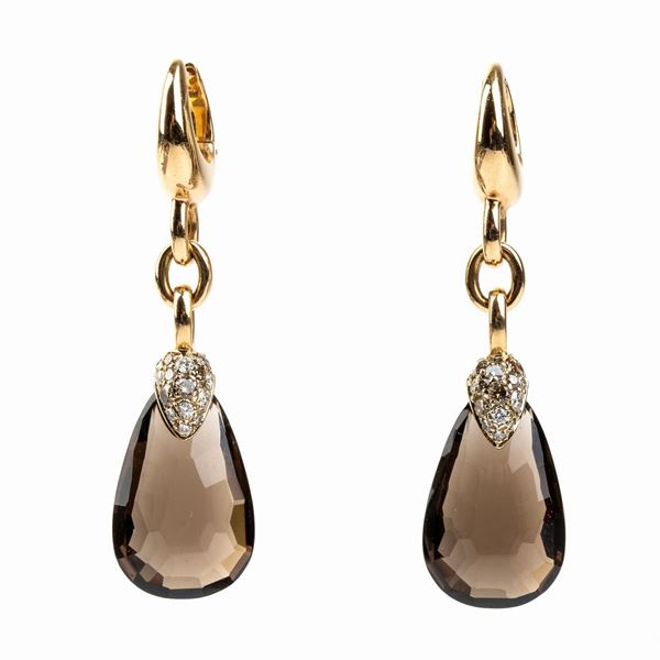 POMELLATO: fume quartz diamond gold pendant earrings 