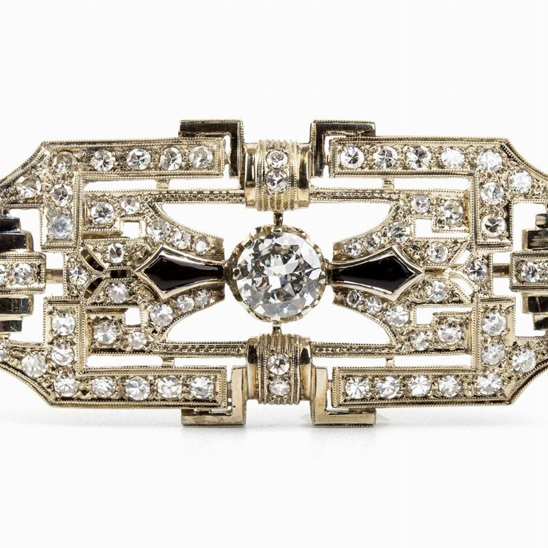 Spilla in Oro Bianco con Diamanti - Anni '30