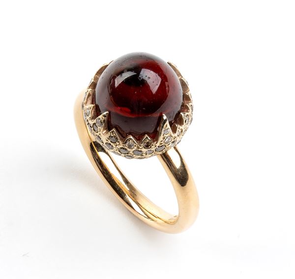POMELLATO: brown diamond garnet gold "chimera" ring