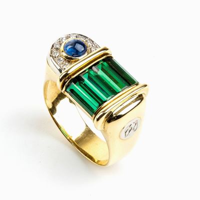 Anello in Oro con Tormaline, Diamanti e Zaffiro