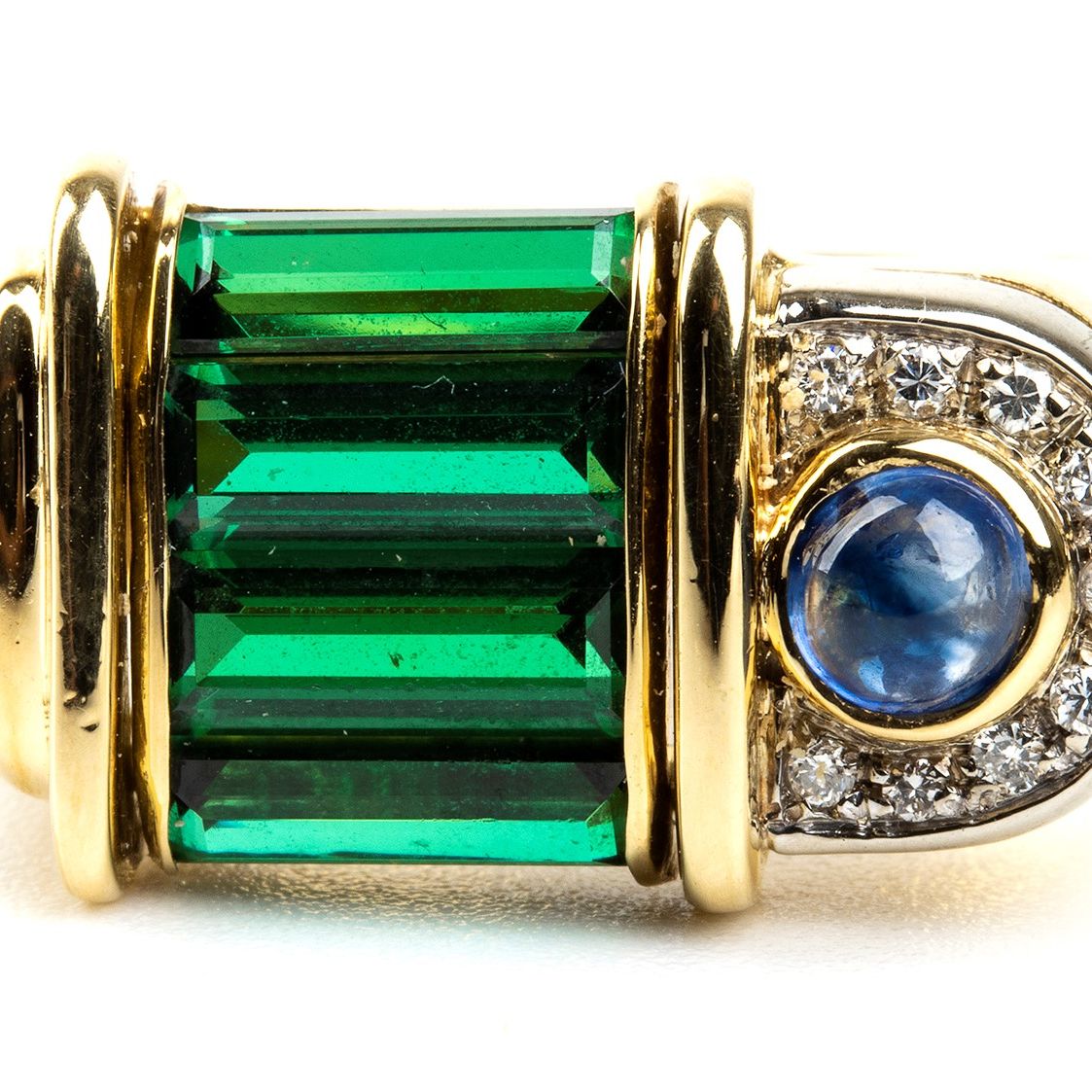 Anello in Oro con Tormaline, Diamanti e Zaffiro