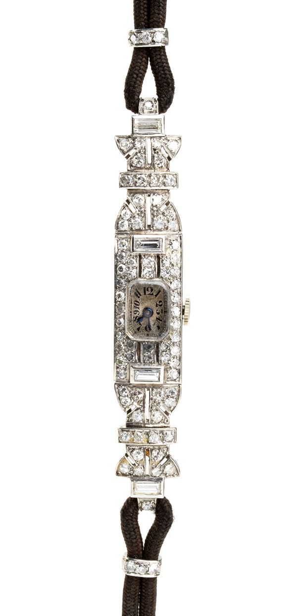 Orologio da polso lady in platino e diamanti , anni '30
