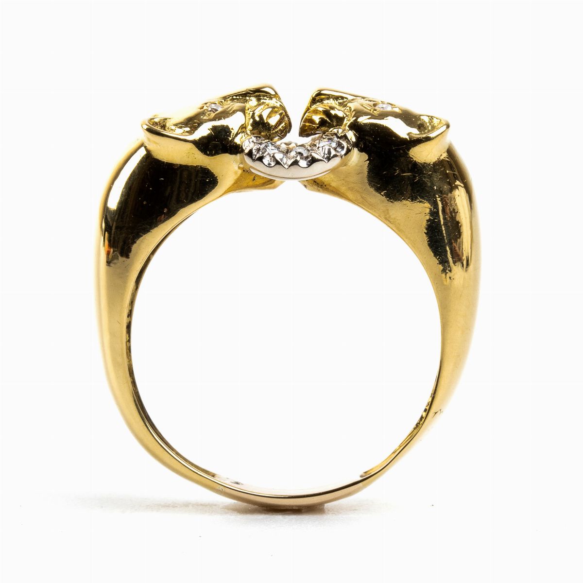 Anello con Coppia di Teste di Pantera in Oro e Diamanti