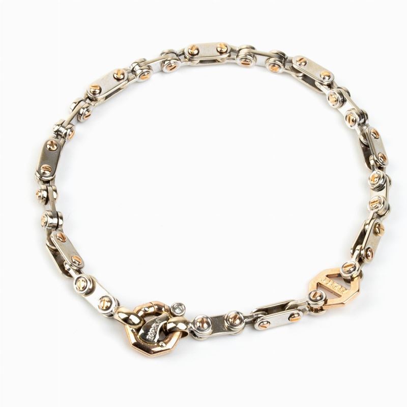 Baraka': Bracciale con Catena in Oro e Piccolo Diamante. Fine Anni '90.