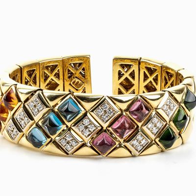 Bracciale a Fascia con Diamanti e Pietre di Colore
