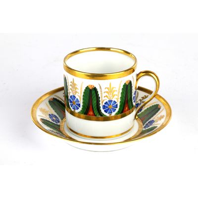 Tazza con Piatto in Porcellana Policroma
