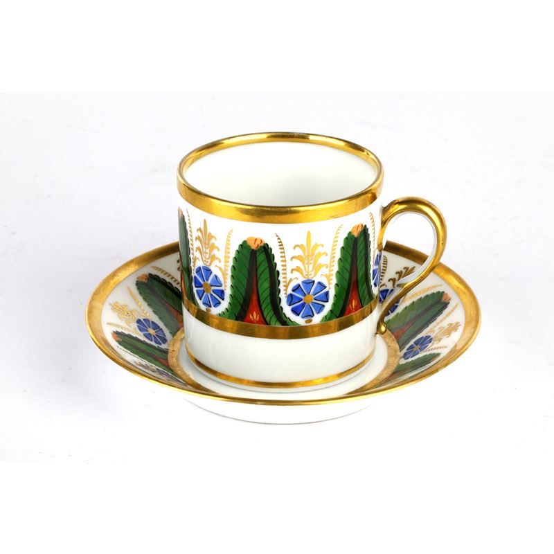 Tazza con Piatto in Porcellana Policroma