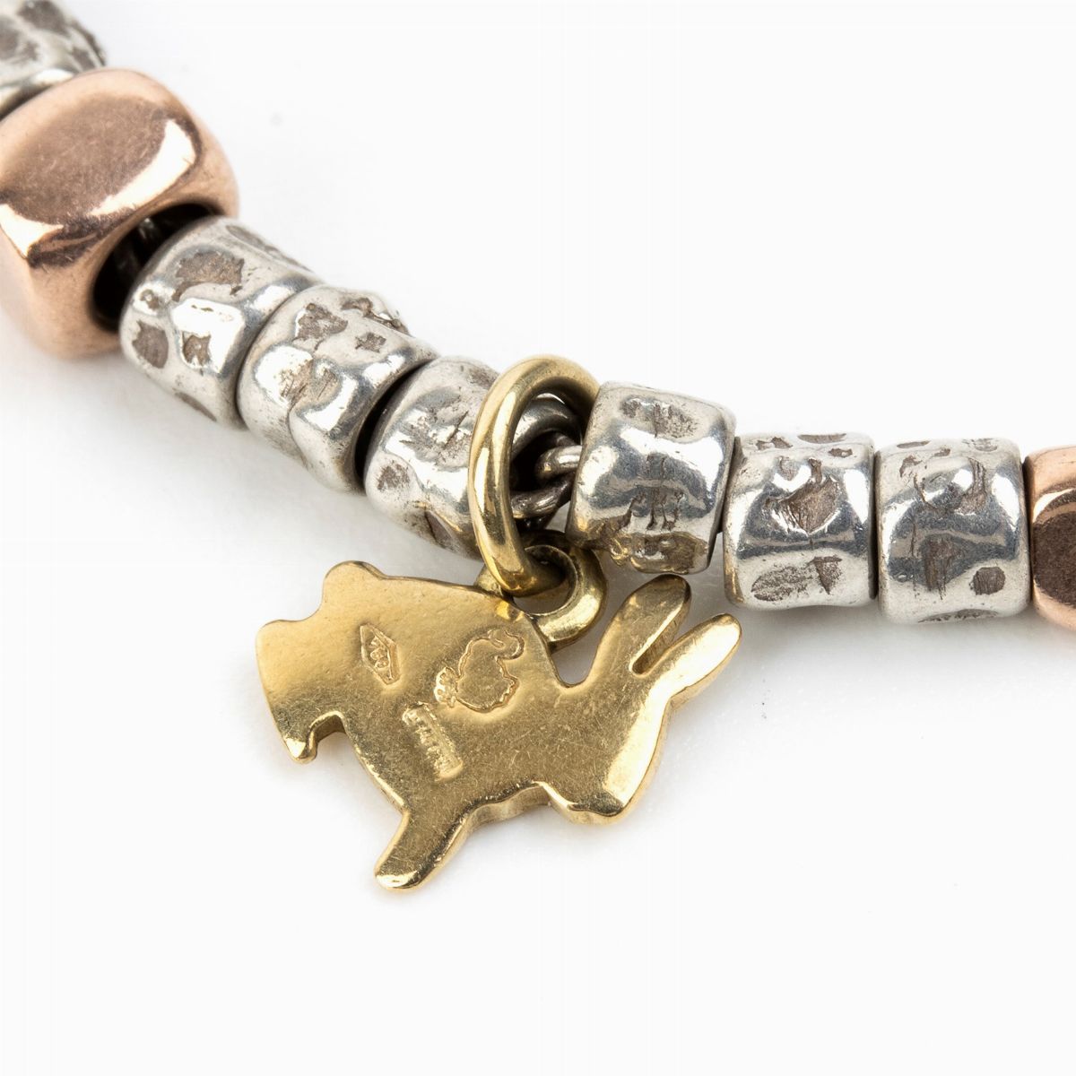 Pomellato, Collezione Dodo: Bracciale con Pepite in Argento ed Oro Rosa, Pendenti in Oro Giallo