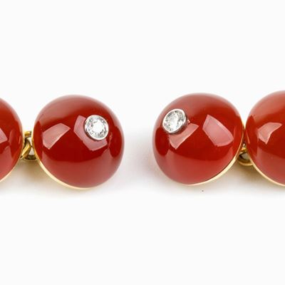 Coppia di Gemelli in Oro con Corniola e Diamanti