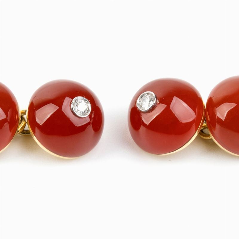 Coppia di Gemelli in Oro con Corniola e Diamanti