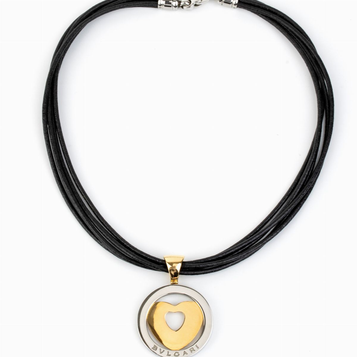 Bulgari: Girocollo con Pendente Tondo-cuore in Oro e Acciaio