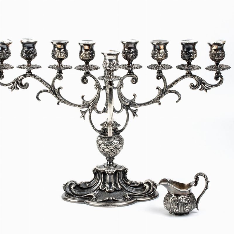 Hanukkiah Italiano in Argento - Argentiere Mario Valle' Milano, Rivenditore Fornari Roma