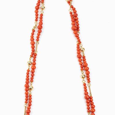 Collana in Argento Dorato e Corallo Mediterraneo