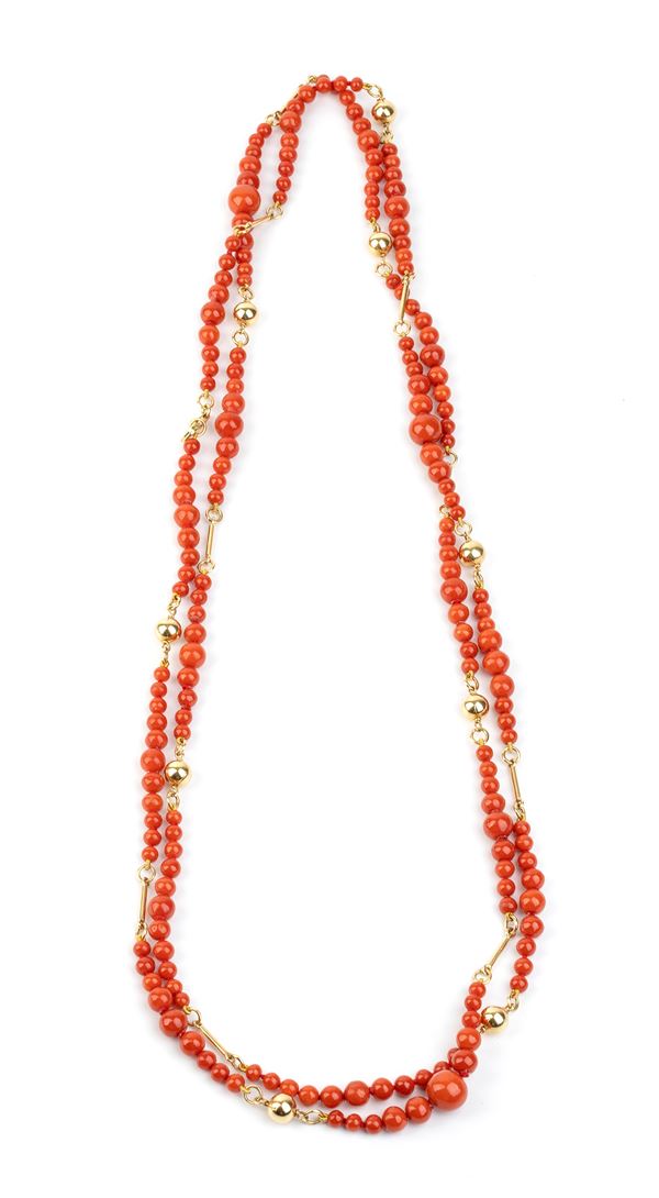 Gilded silver Mediterranean coral necklace