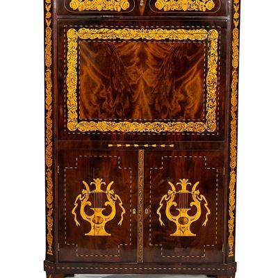 Secretaire Carlo X in Mogano Intarsiato - Olanda, XIX Secolo