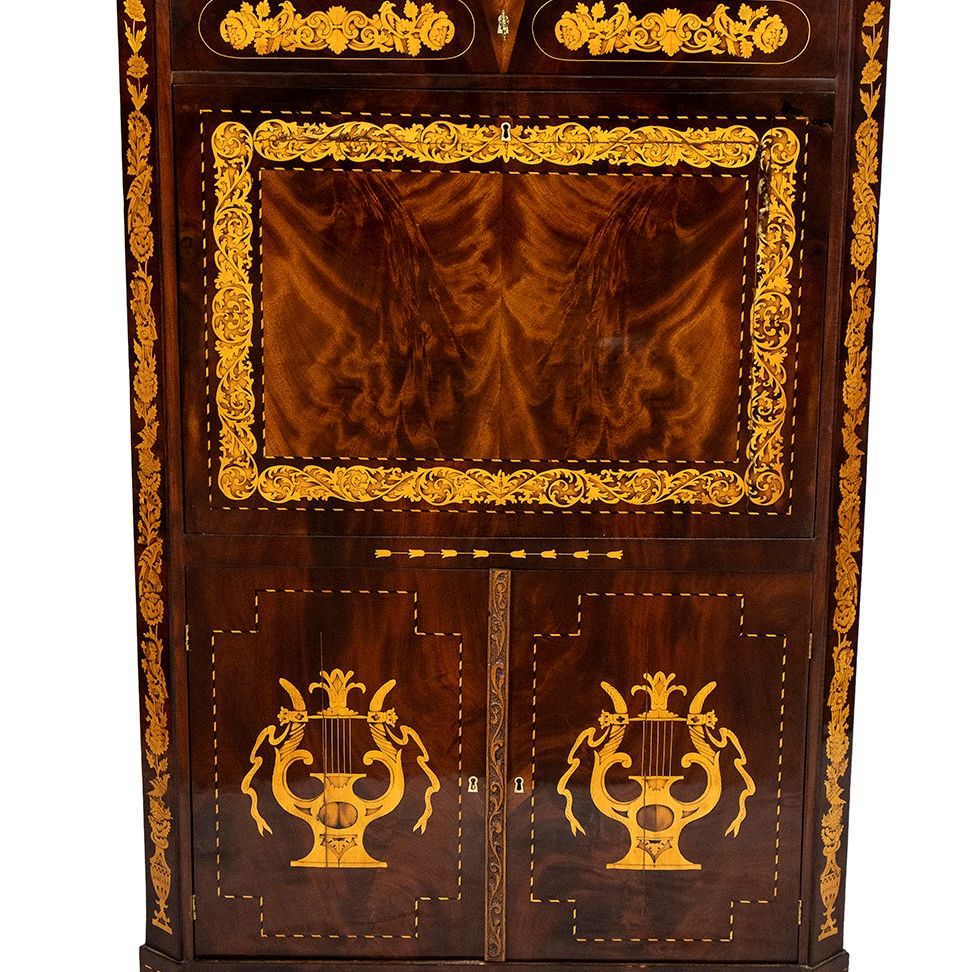 Secretaire Carlo X in Mogano Intarsiato - Olanda, XIX Secolo